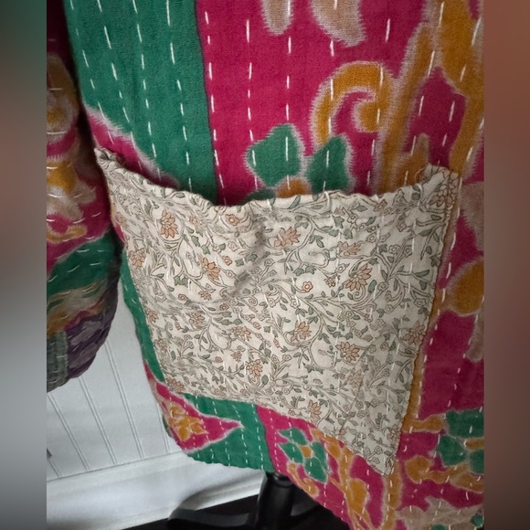 GORGEOUS Handmade Indian Kantha Hoodie Jacket ~pockets~lightweight~NEW!! Large - Picture 4 of 8
